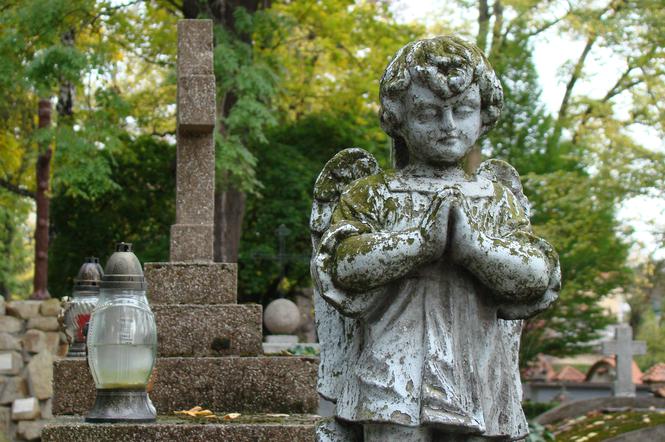 Posążek aniołka znajdujący się na cmentarzu