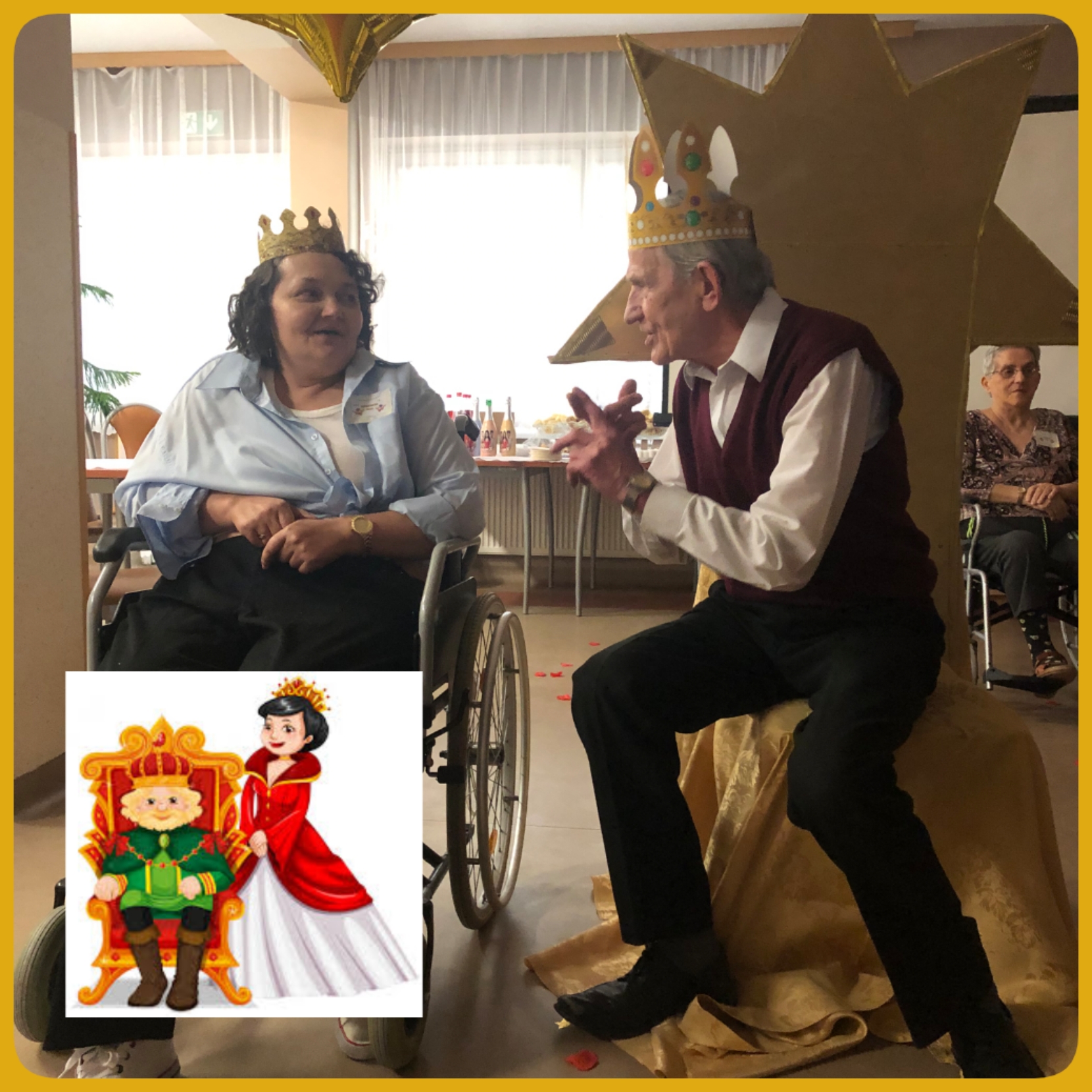 Dwoje Seniorów w koronach, którzy zostali Królem oraz Królową tegorocznego Balu karnawałowego